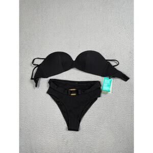 H&M Womens 2-Piece Black Bikini Top Size 34C Bottoms Size 4